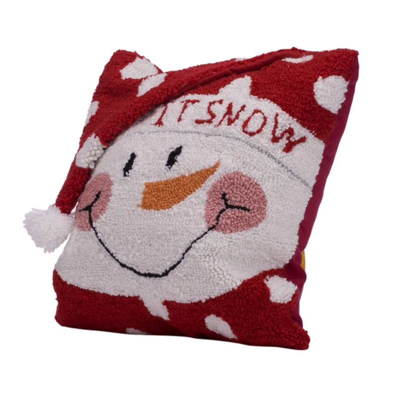 Glitzhome® 14" Hooked 3D Snowman Pillow 