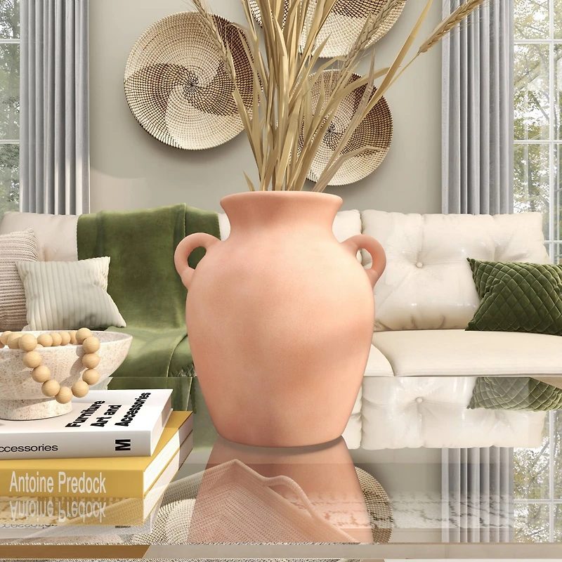 11" Orange Ceramic Terra Cotta Jug Vase with Handles