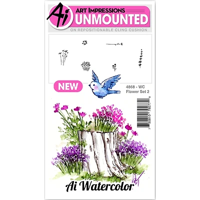 Art Impressions Flower 2 Watercolor Cling Rubber Stamps Set