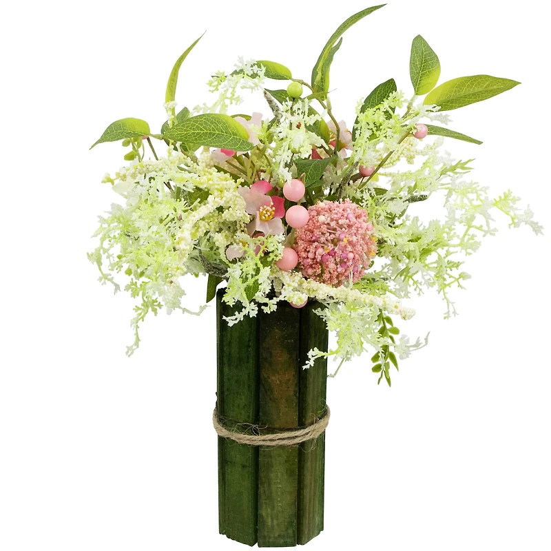 14" Pink & Green Hydrangea & Berry Floral Spring Bouquet