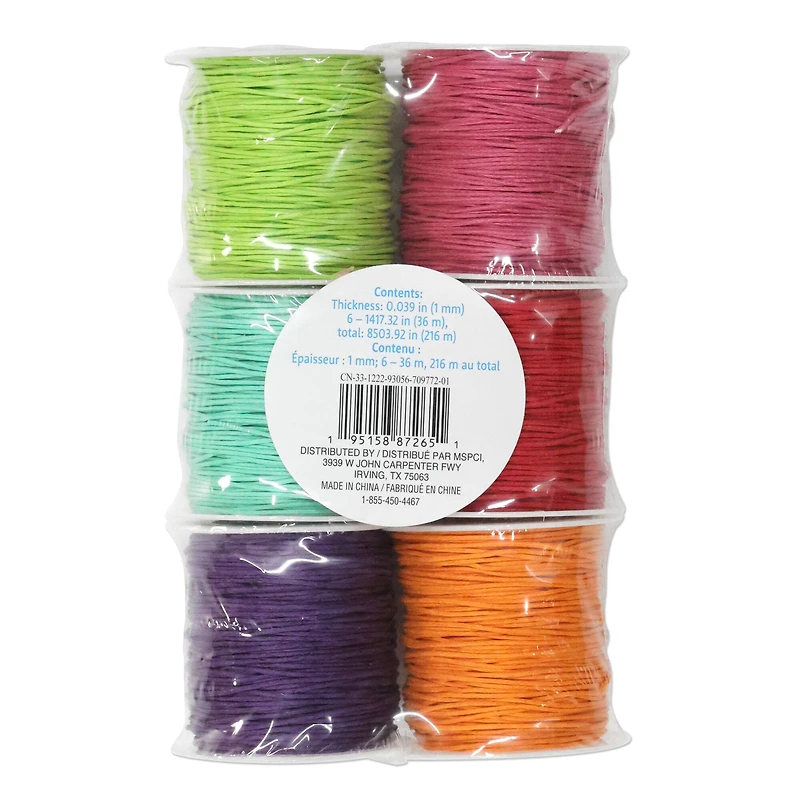 1mm Brights Waxed Cording Pack by Creatology™