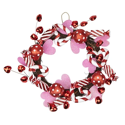 Red and White Candies and Hearts Valentine's Day Wreath 16" Unlit