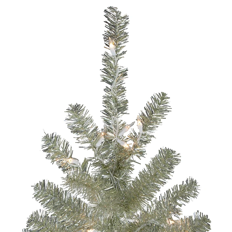 9ft. Pre-Lit Metallic Platinum Artificial Tinsel Christmas Tree, Clear Lights