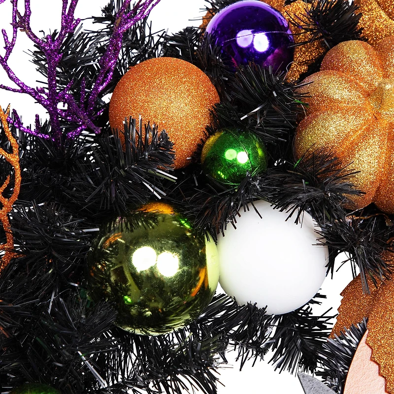 24'' Unlit Jack-O-Lantern in Witches Hat Halloween Pine Wreath