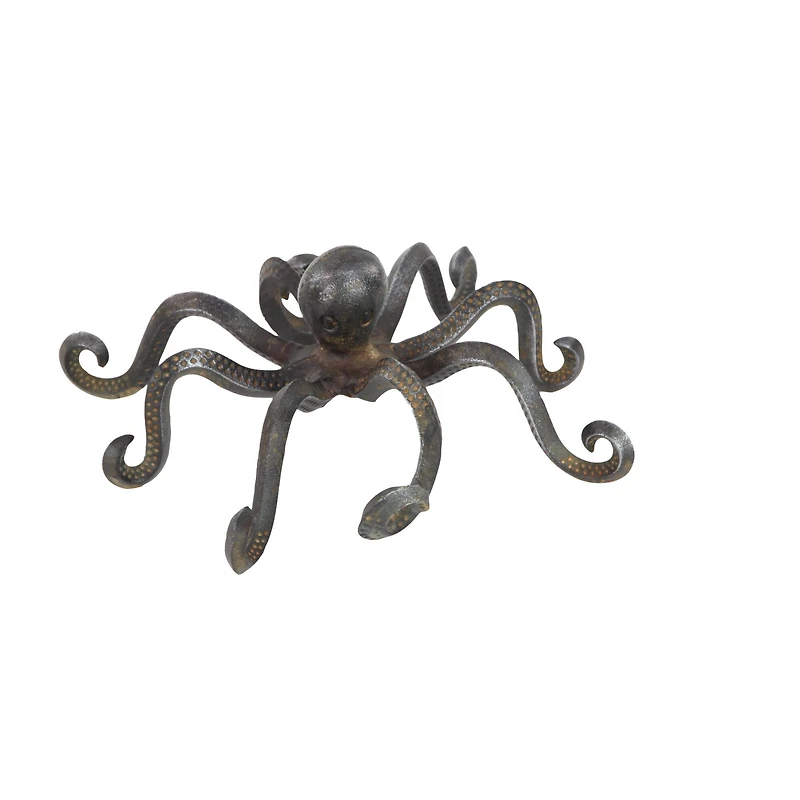 12" Black Metal Coastal Octopus Sculpture