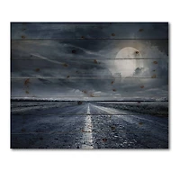 Designart - Asphalt Road Under Cloudy Full Moon II