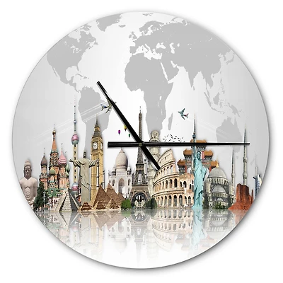 Designart Famous Monuments Across World Modern Wall Clock