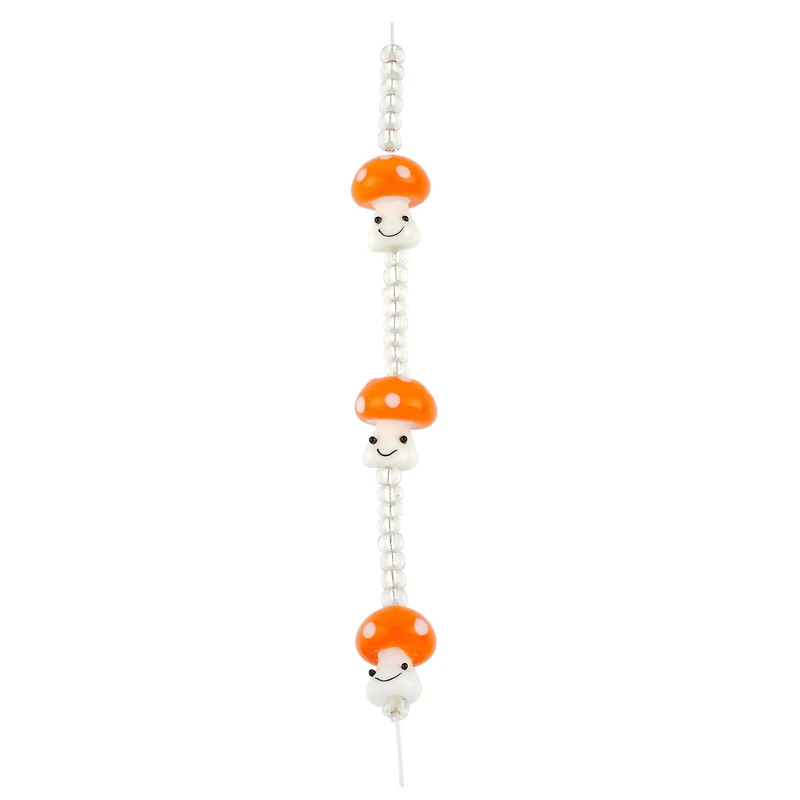Orange Lampwork Glass Mushroom Beads by Bead Landing™