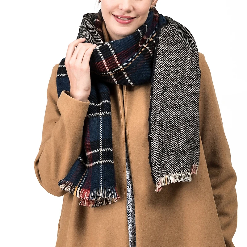 Glitzhome® 75" Plaid Reversible Scarf with Fringe