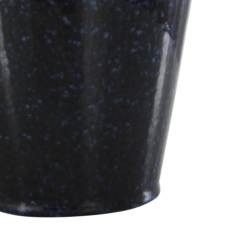 11" Dark Blue Ceramic Ombre Textured Vase with Rectangular Handles