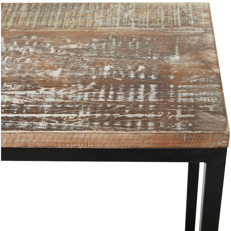 Brown Wood Distressed C-Shaped Accent Table with Black Metal Base 13" x 18" x 26"