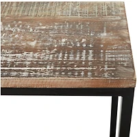 Brown Wood Distressed C-Shaped Accent Table with Black Metal Base 13" x 18" x 26"
