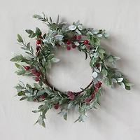 Hello Honey® 12" Faux Leaves & Red Berry Wreath with Frost Finish