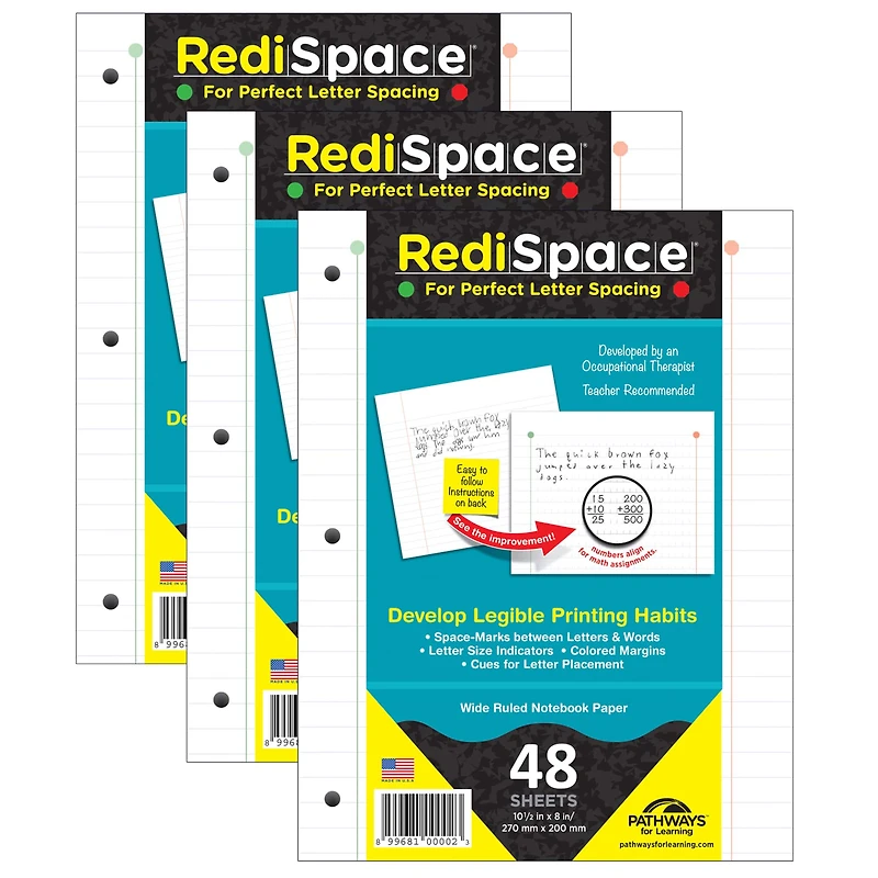 RediSpace® Wide Ruled 10.5" x 8" Notebook Filler Paper, 3 Packs of 48