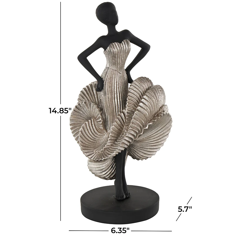 14.25" Black & Silver Dancer Decorative Sculpture