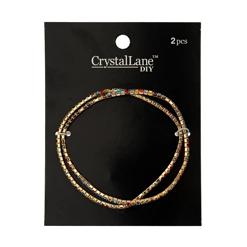 Crystal Lane DIY Gold & Rainbow Rhinestones Bracelets, 2ct.