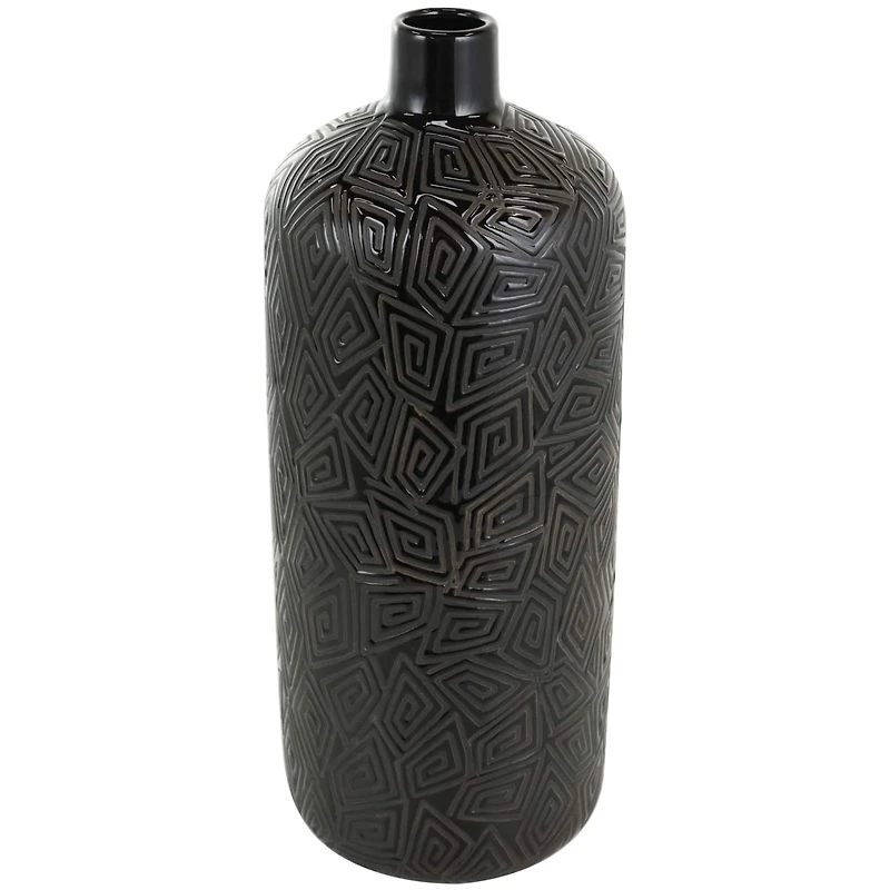 19" Black Geometric Etched Ceramic Vase
