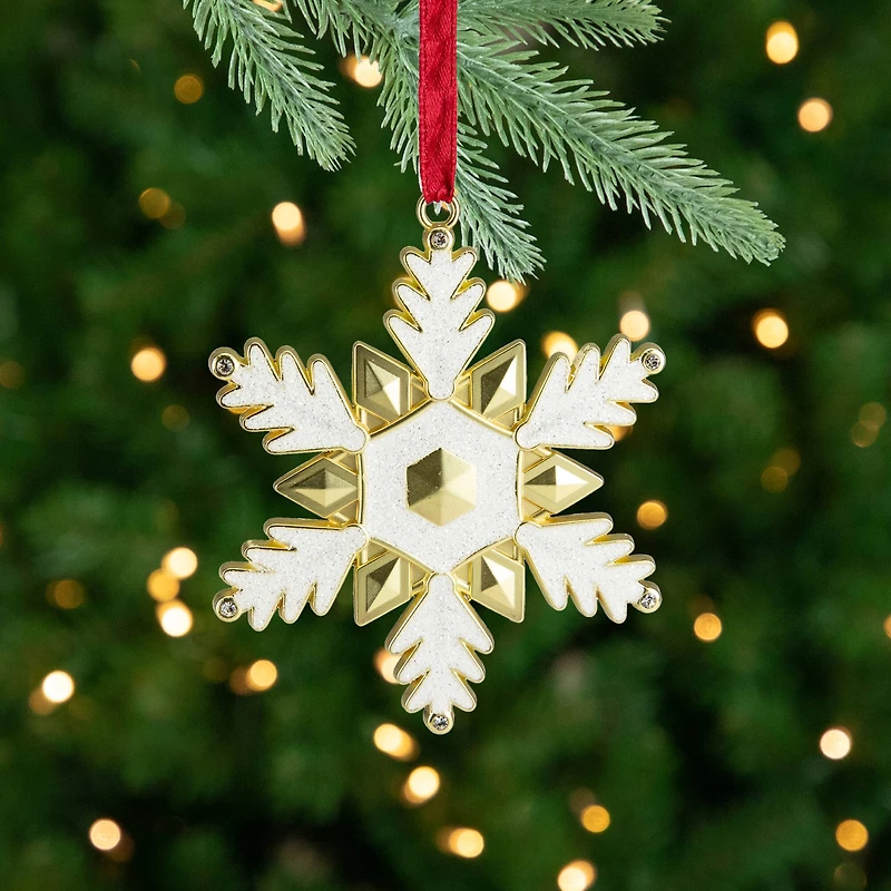 3.5" Gold Brass-Plated Snowflake with European Crystals Ornament