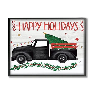 Stupell Industries Happy Holidays Christmas Tree Truck Framed Giclee Art