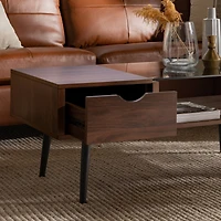 Dark Walnut Mid Century Modern Wood & Glass Coffee Table