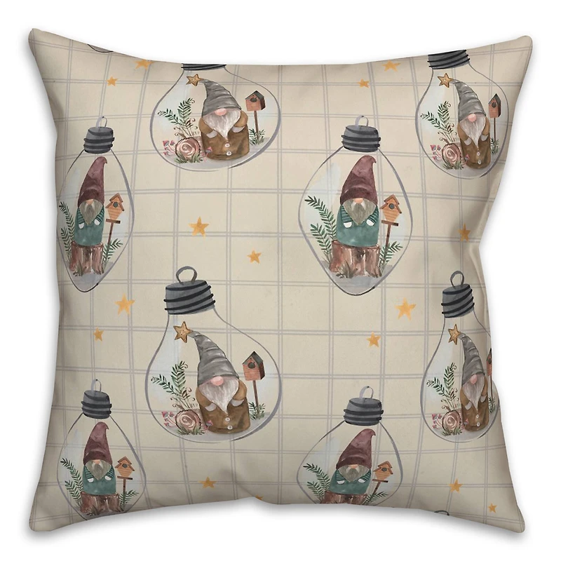 Cream & Gray Check Gnome Globe Pattern Throw Pillow
