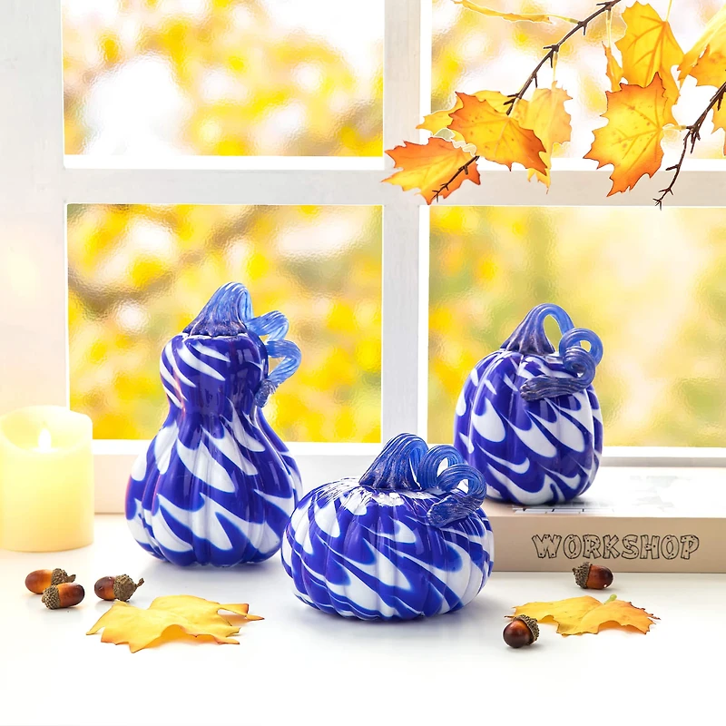 Glitzhome® Blue and White Glass Pumpkin & Gourd Set
