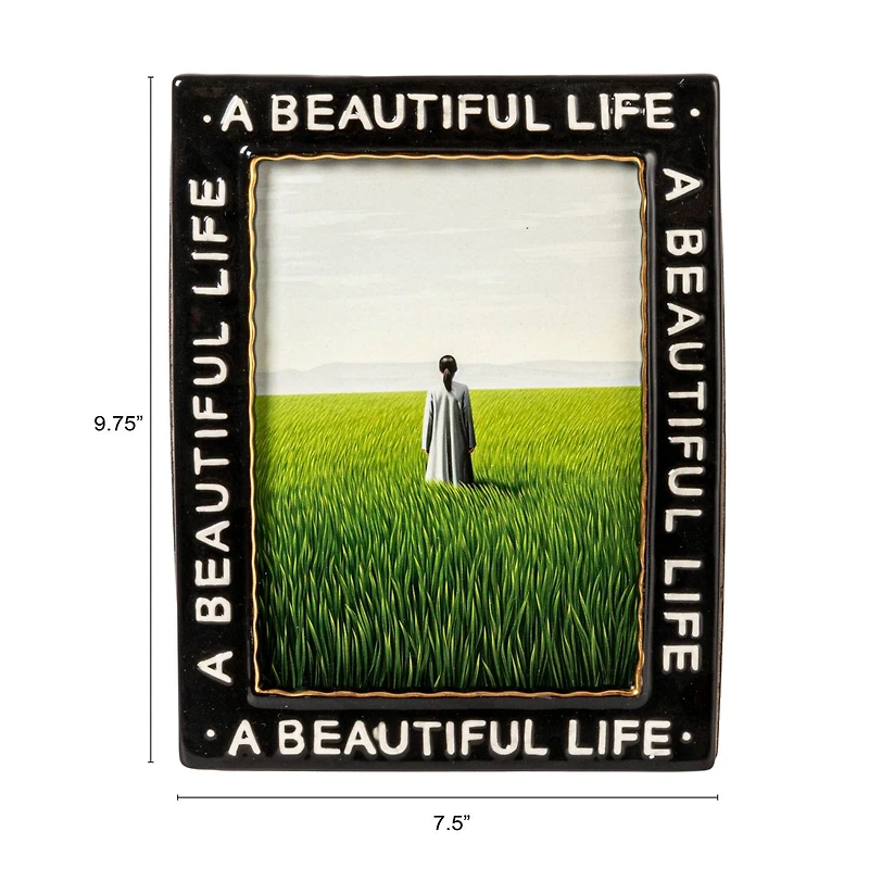 Hello Honey® Black Stoneware Photo Frame with A Beautiful Life Text