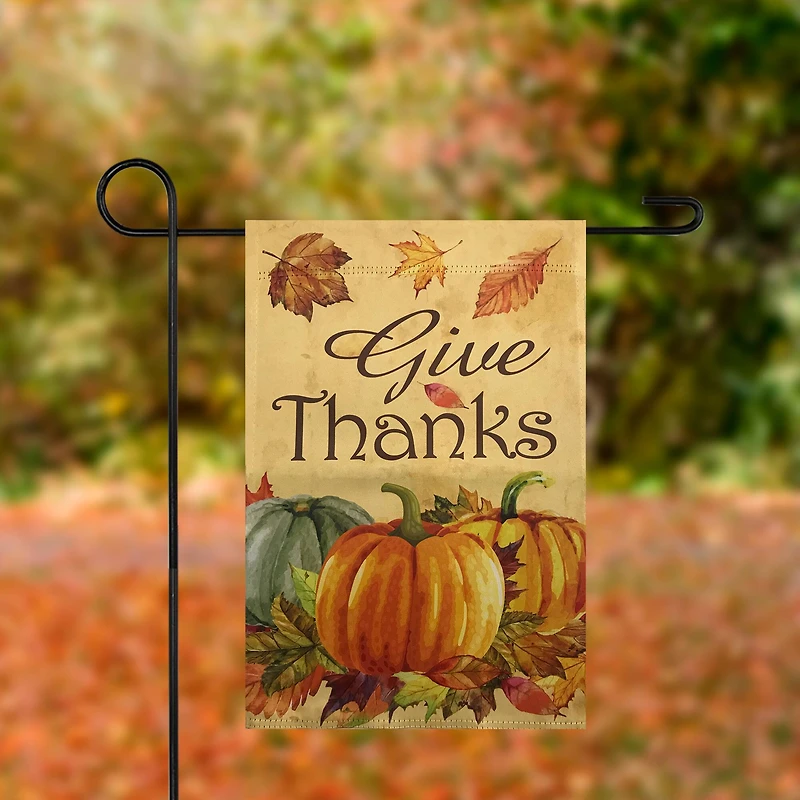 Small Orange Pumpkins Give Thanks Autumn Harvest Garden Flag