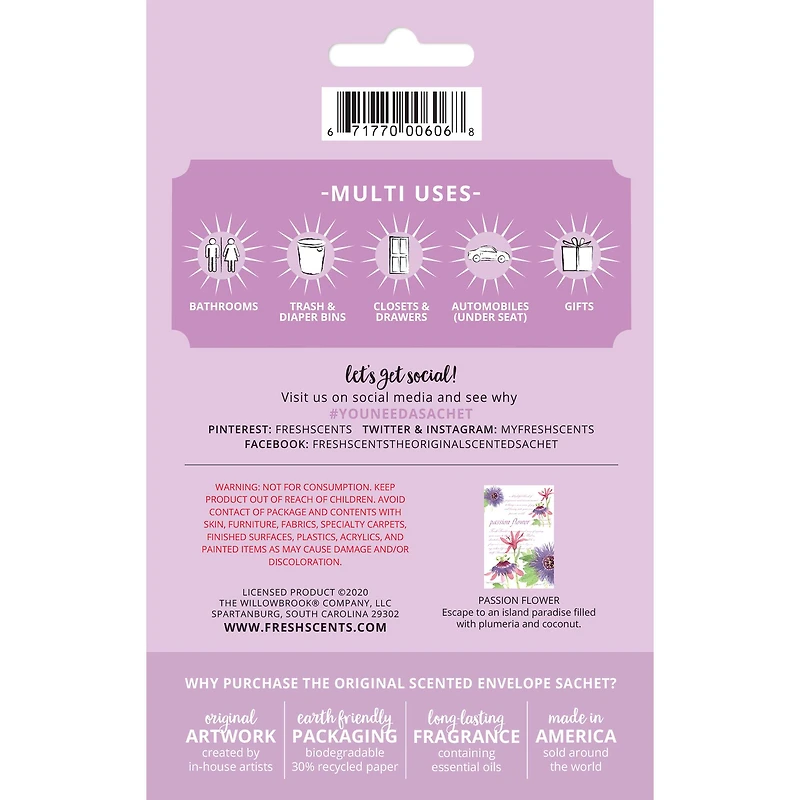 Willowbrook® Fresh Scents™ Passion Flower Fragrance Sachets, 3ct.