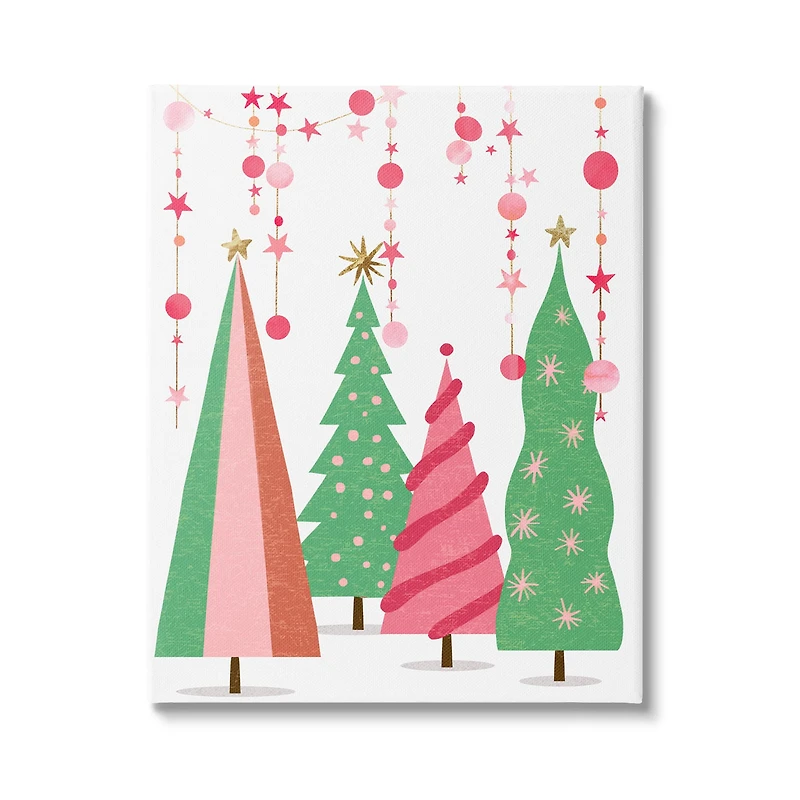 Stupell Industries Pink & Green Christmas Trees Canvas Wall Art