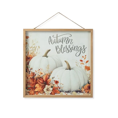 Glitzhome® 15.75" Fall Wooden Ivory Pumpkin Wall Art