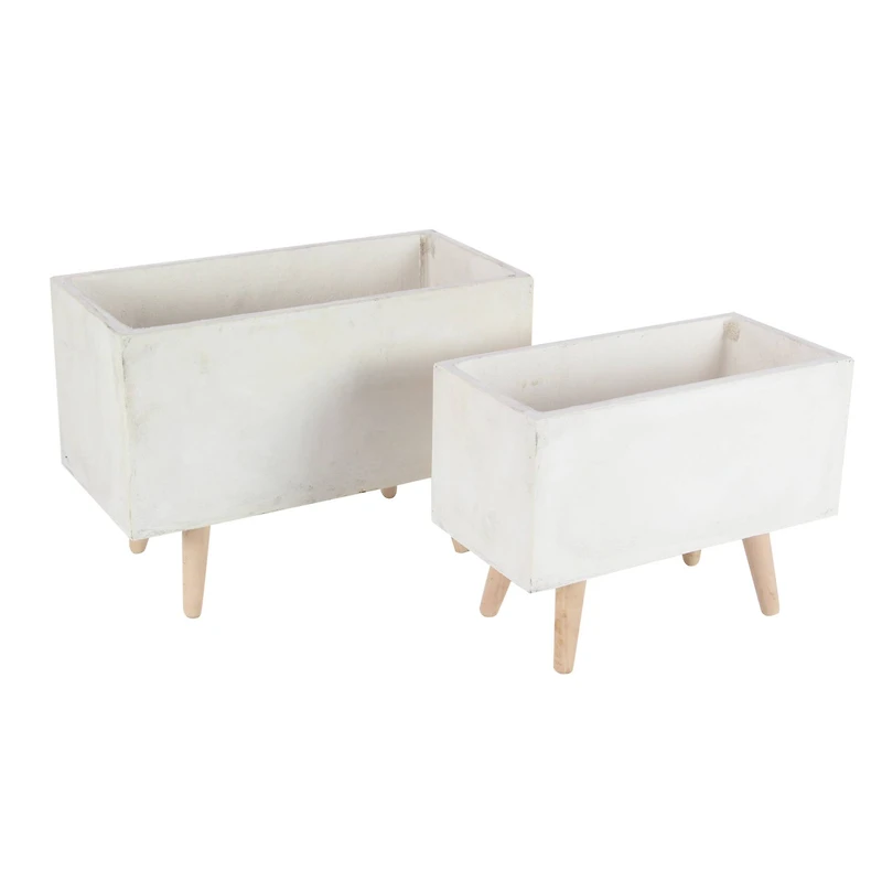 Set of 2 White Fiber clay Contemporary Planter, 17", 21"