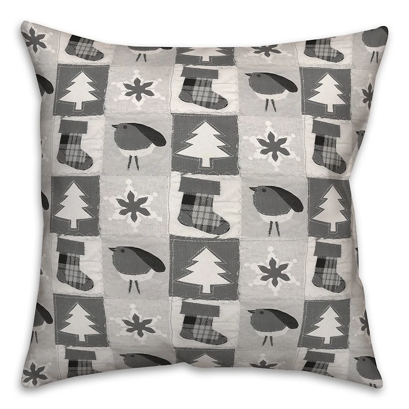 Neutral Primitive Christmas Pattern Throw Pillow
