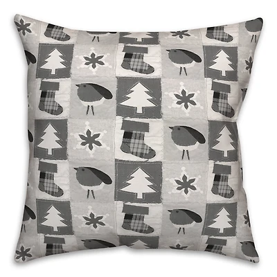 Neutral Primitive Christmas Pattern Throw Pillow