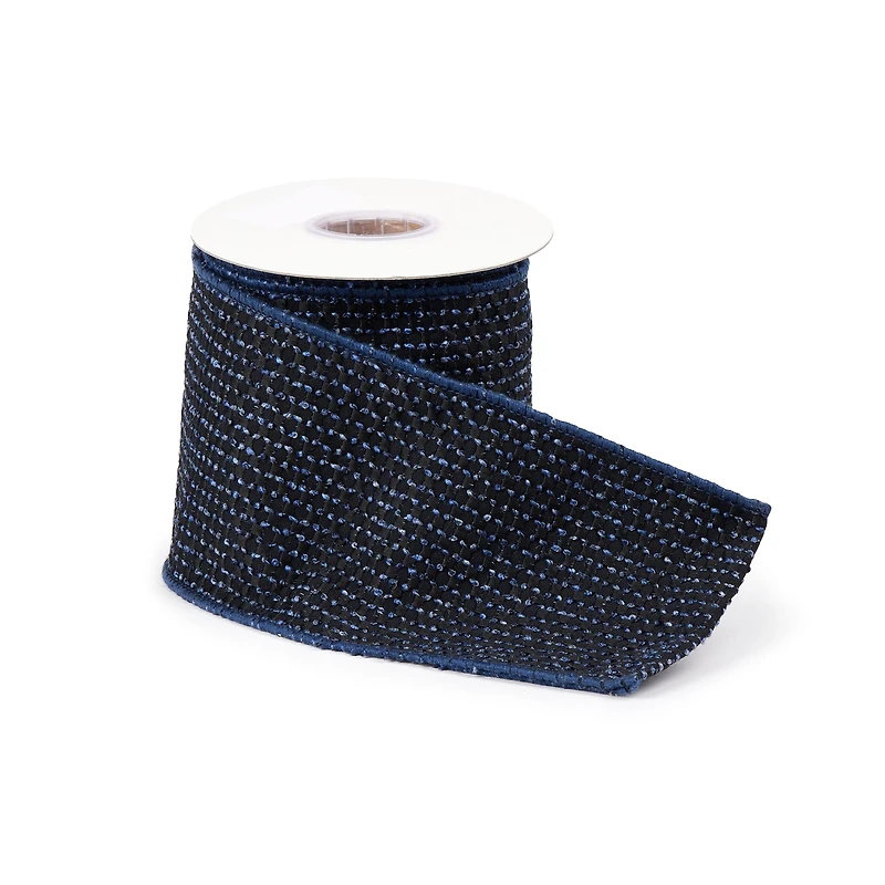 4" x 5yd. Navy Blue Woven Wired Ribbon, 2ct.