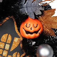 24'' Unlit Orange and Black Haunted House Halloween Wreath