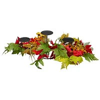 28" Yellow Sunflower & Red Leaves Fall Harvest Candle Holder