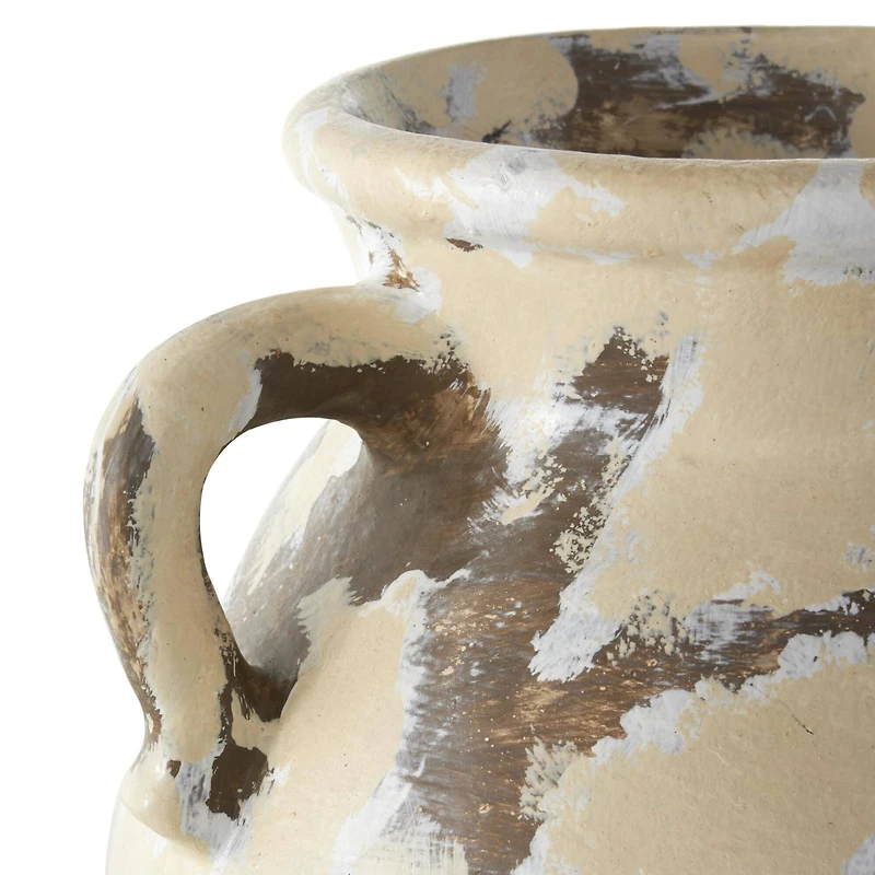 13" Cream Ceramic Vase with Curved Handles