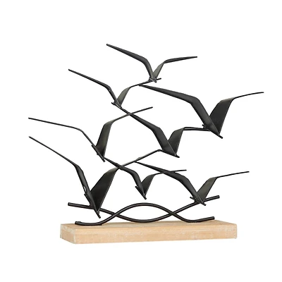 Black Metal Coastal Birds Sculpture, 14" x 19" x 4"