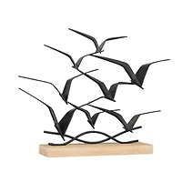Black Metal Coastal Birds Sculpture, 14" x 19" x 4"