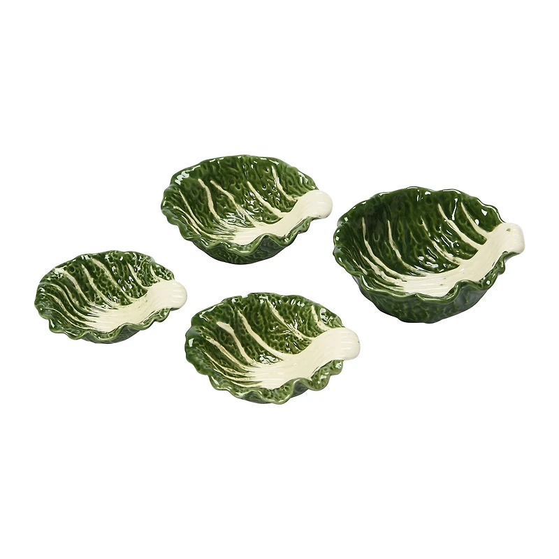 Hello Honey® Green Hand-Painted Cabbage Shaped Stoneware Bowls, 4ct.