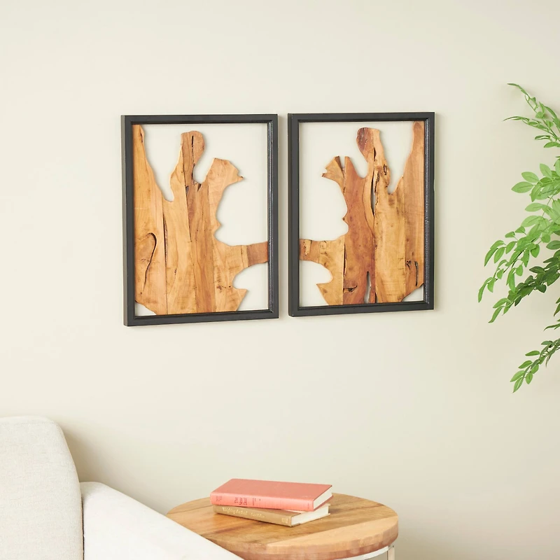 Brown Handmade Abstract Live Edge Wooden Slab Wall Décor Set
