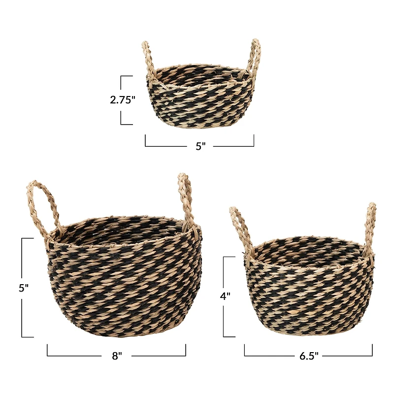 Hello Honey® Black & Natural Hand-Woven Seagrass Baskets with Handles Set