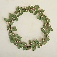 Hello Honey® 16" Green & Antique Pink Round Painted Metal Leaf & Berry Wreath