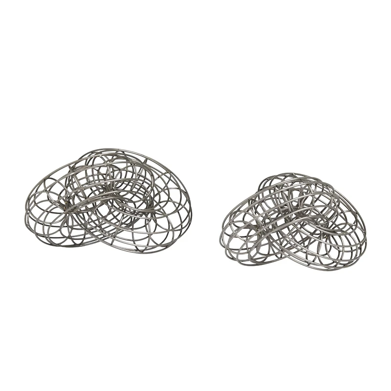 Set of 2 Grey Metal Contemporary Sculptures, 7" x 8" x 9"