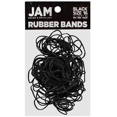 JAM Paper Size 16 Black Rubber Bands, 100ct.