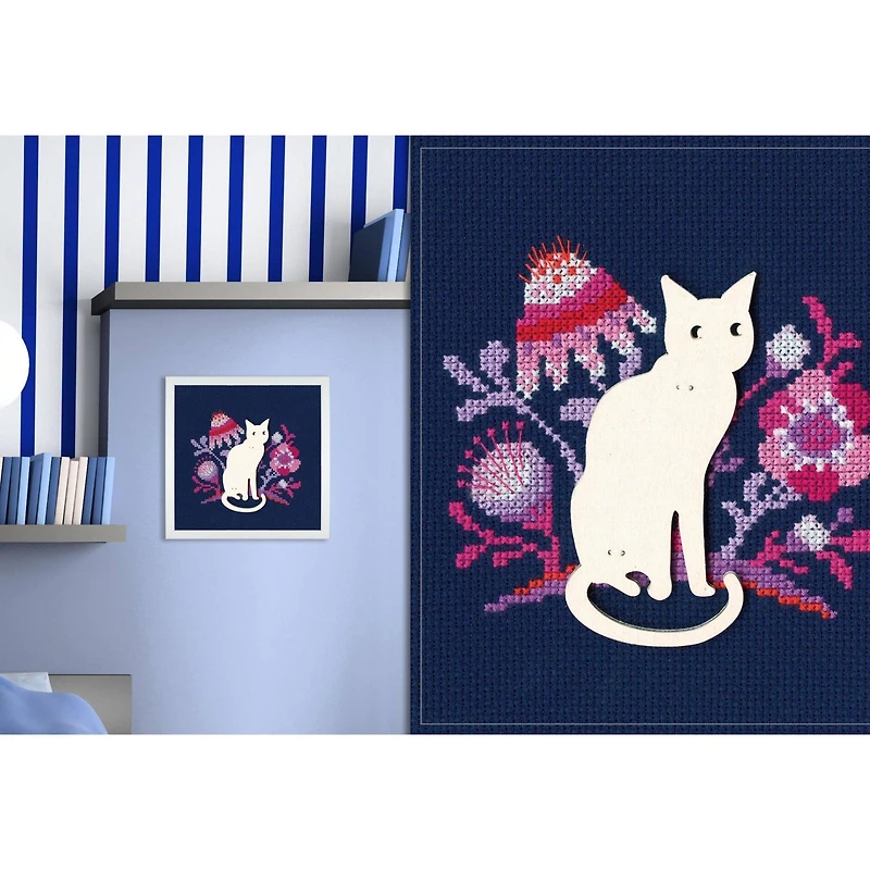 RTO Cat with Pink Flowers Cross Stitch Kit