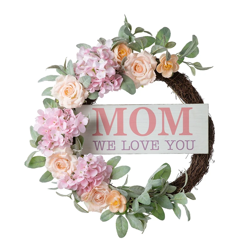 Glitzhome® 22" Mother's Day Floral Wreath