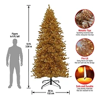 10ft. Pre-Lit True Gold Metallic Artificial Christmas Tree, White LED Lights