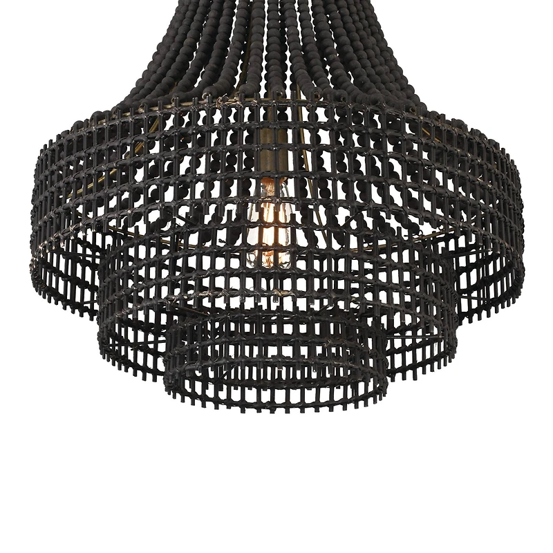 Hello Honey® 23.4" Black Metal, Rattan & Wood Bead Chandelier